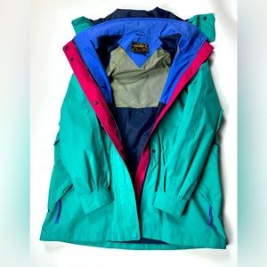 VTG 80s/90s Eddie Bauer Teal Pink‎ Gore-Tex Hooded Jacket Womens XL extra large